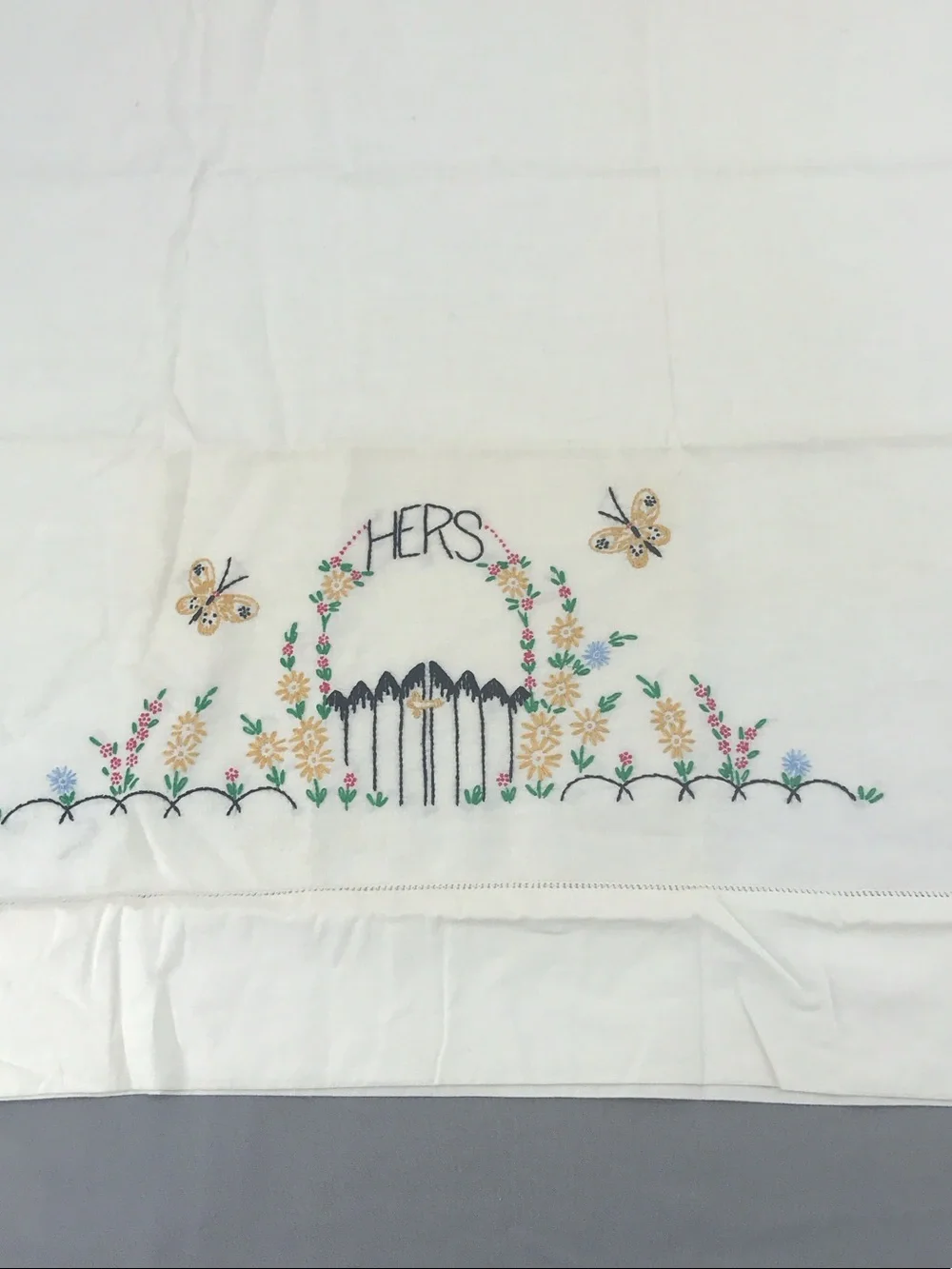 Embroidered 'His' and 'Hers' Pillowcase Set - Cream with Floral Detail